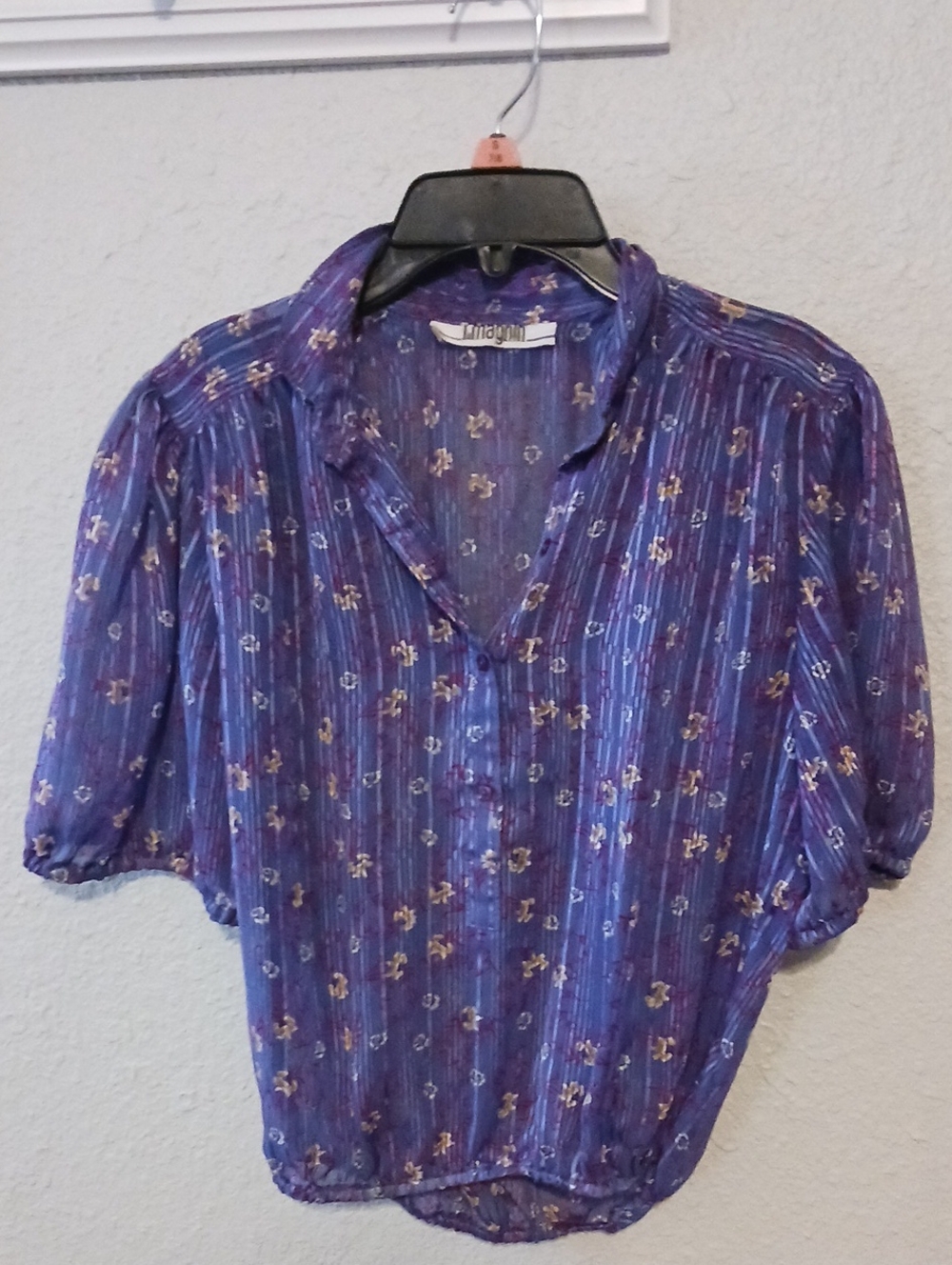 Vintage Lilac Floral-Print Short Sleeve Blouse